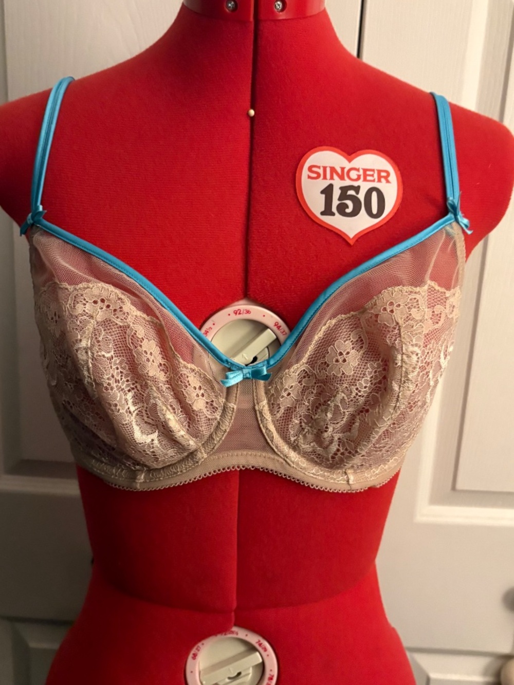 b.tempt'd Tan and Blue Lace Bra 32 DD